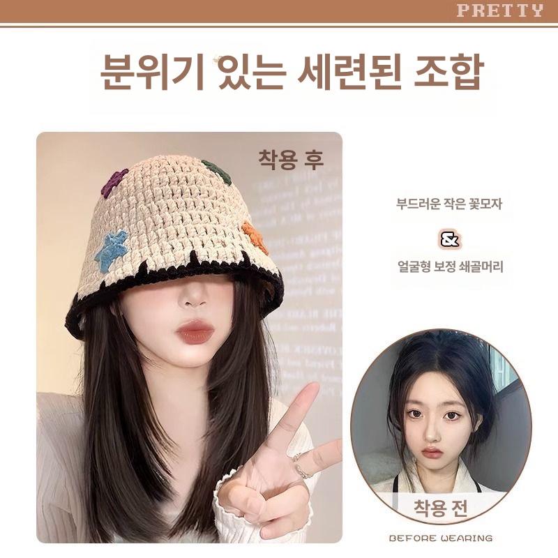 가발달린비니 가발니트모자 여성용 가을 겨울 검정브라운 발망 포함 - 상세 이미지 3