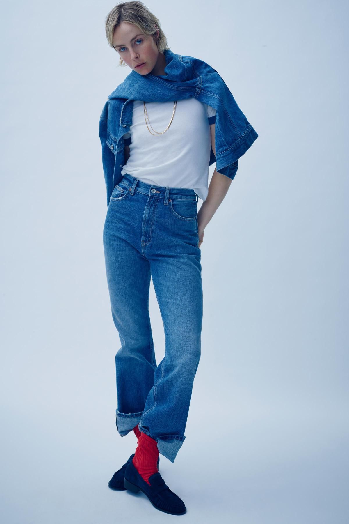 자라 빈티지 워싱 골지 배색 반팔 티셔츠 5643/002 BLUE - 상세 이미지 3