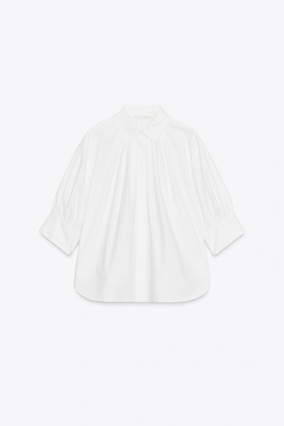 자라 오버핏 플리츠 퍼프소매 셔츠 4786/155 WHITE - 메인 이미지