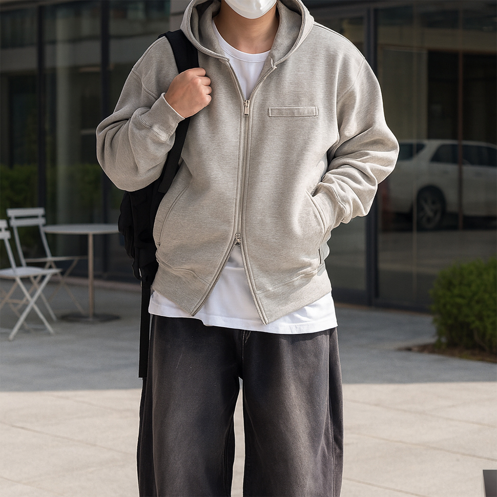 남자 오버핏 두꺼운 모자큰 투웨이 무지 후드집업 - 상세 이미지 3