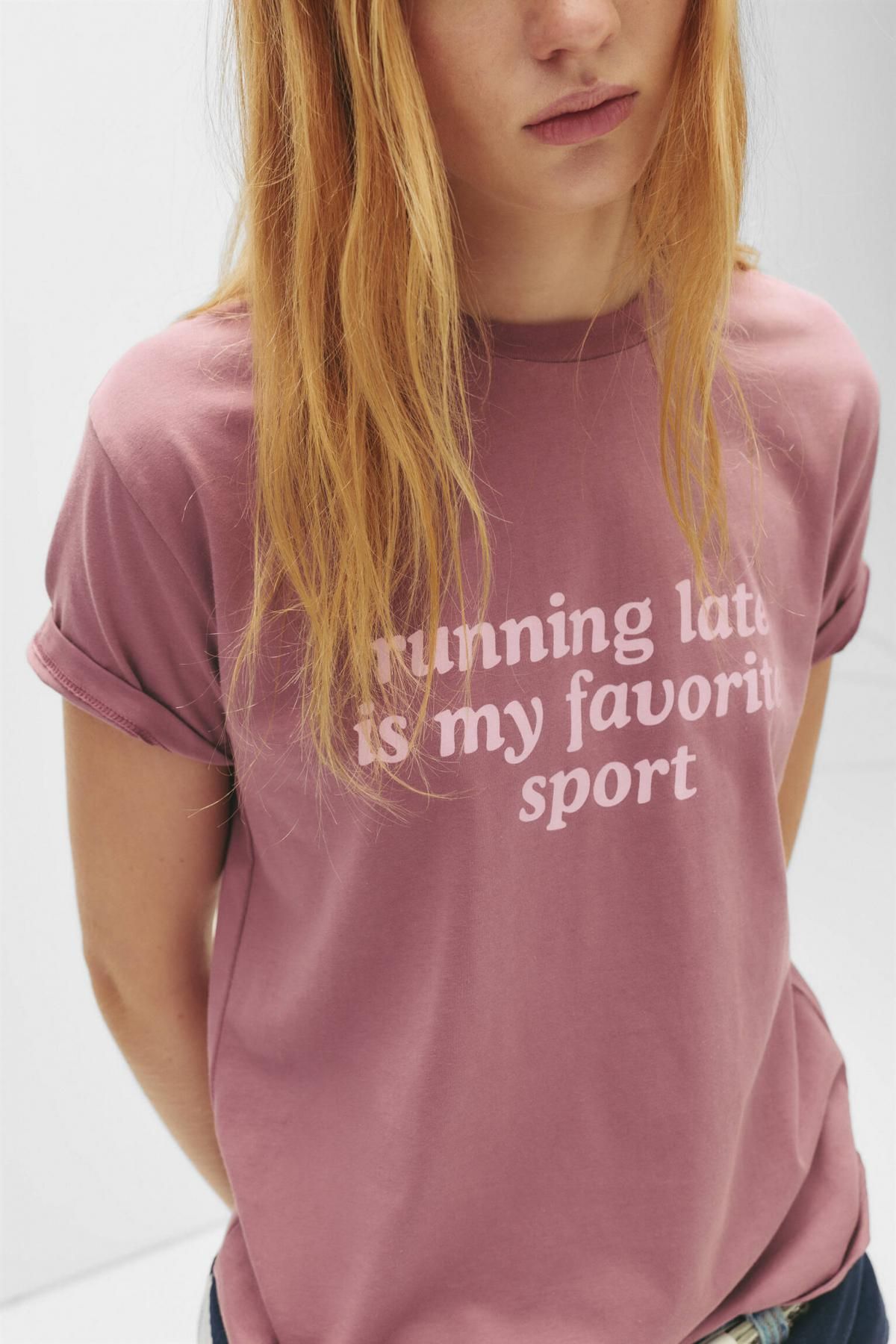 풀앤베어 캐주얼 레터링 크루넥 반팔 티셔츠 7153/308 PINK - 상세 이미지 4