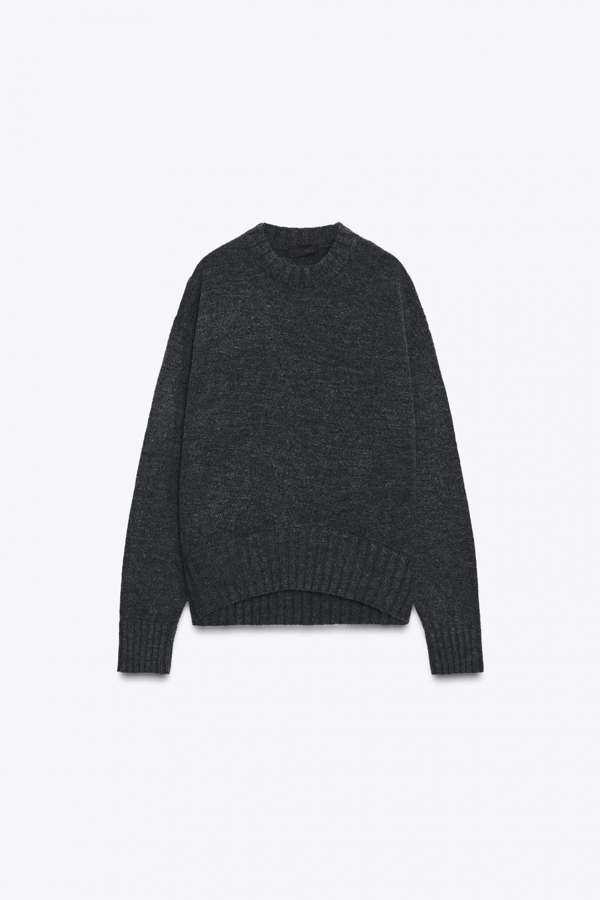 자라 프리미엄 와이드 라운드넥 골지 니트 스웨터 6771/155 GREY MARL - 상품 이미지