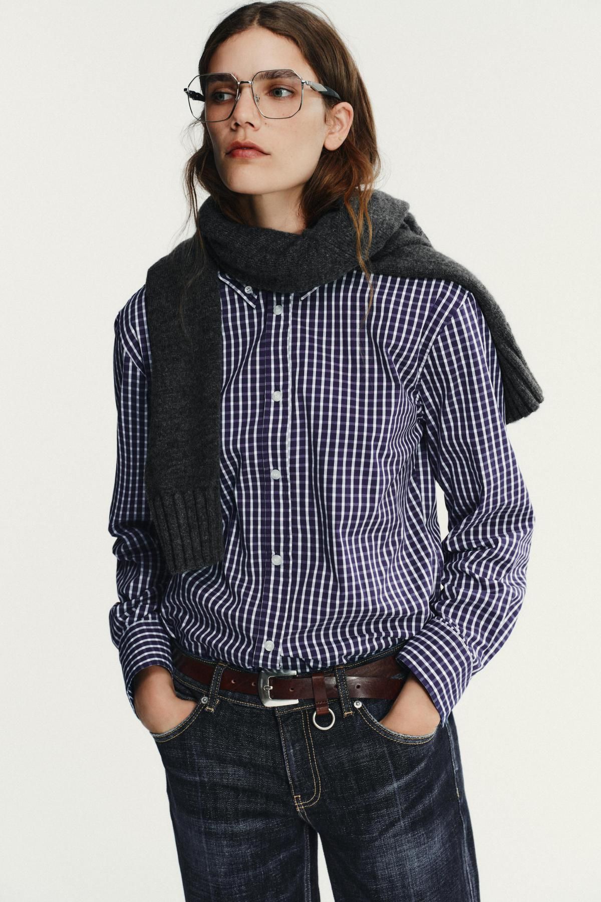 자라 체크 테크니컬 포플린 긴팔 셔츠 8767/255 BLUE/WHITE - 상세 이미지 4
