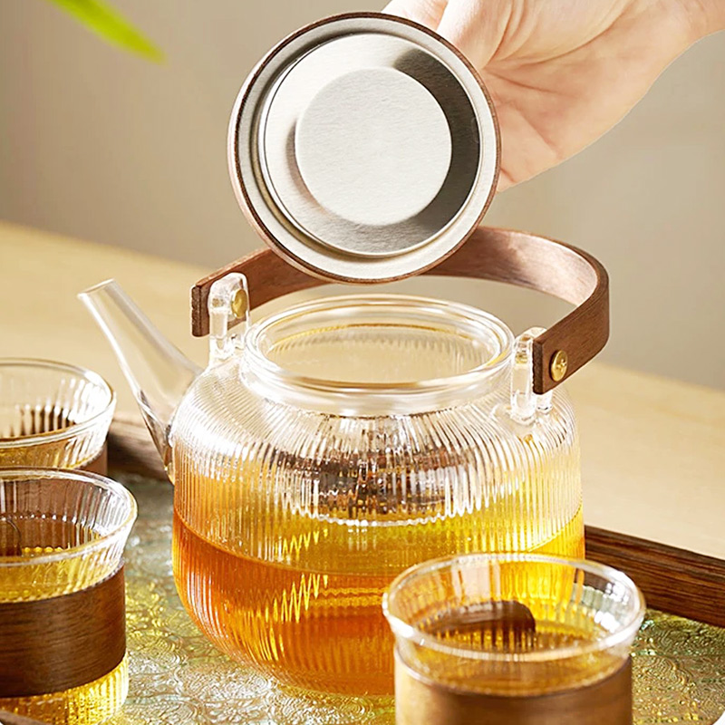57도씨 내열유리 우드핸들 티팟 티포트 주전자 900ml 이미지 6