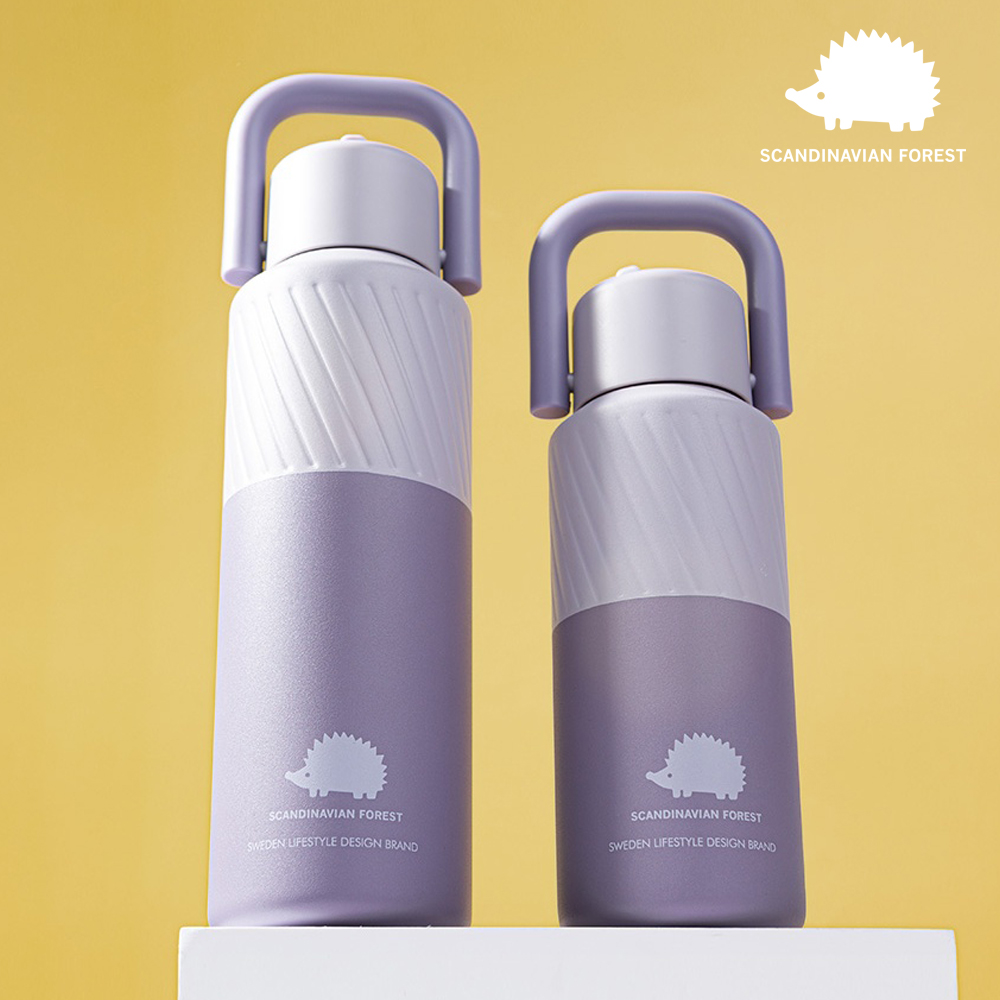 스칸디나비안 포레스트 빅핸드 손잡이 텀블러 빨대포함 600ml, 파스텔퍼플