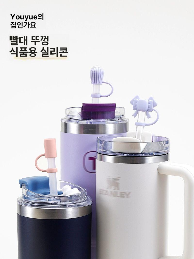입술 주름 방지 꽃아 일반빨대에 사용 빨대 빨대캡 세로무늬 화이트 외직경 9 10mm - 상세 이미지 4