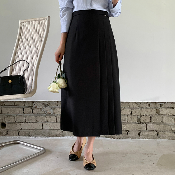 하이웨스트 언발 플리츠 롱 스커트 sk7446