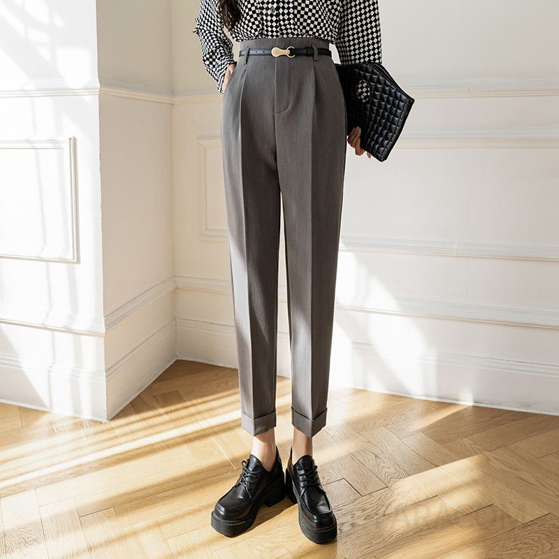 여성 하이웨이스트 캐주얼 팬츠 가을 직장복 통근용 9부 하렘 스타일 편안한 착용감 데일리룩 코디용 바지 - 상세 이미지 2