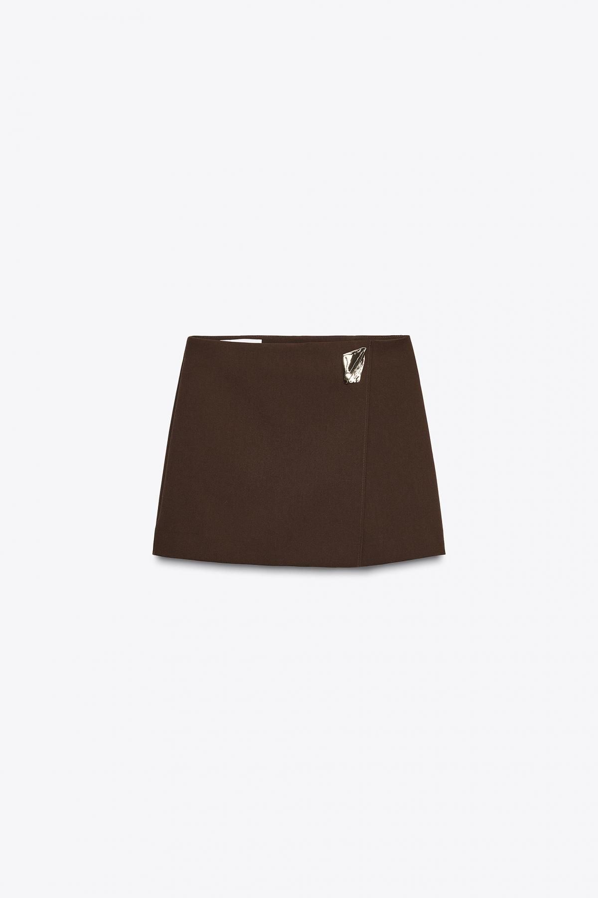자라 하이웨이스트 메탈 디테일 미니 스커트 1971/240 BROWN - 메인 이미지