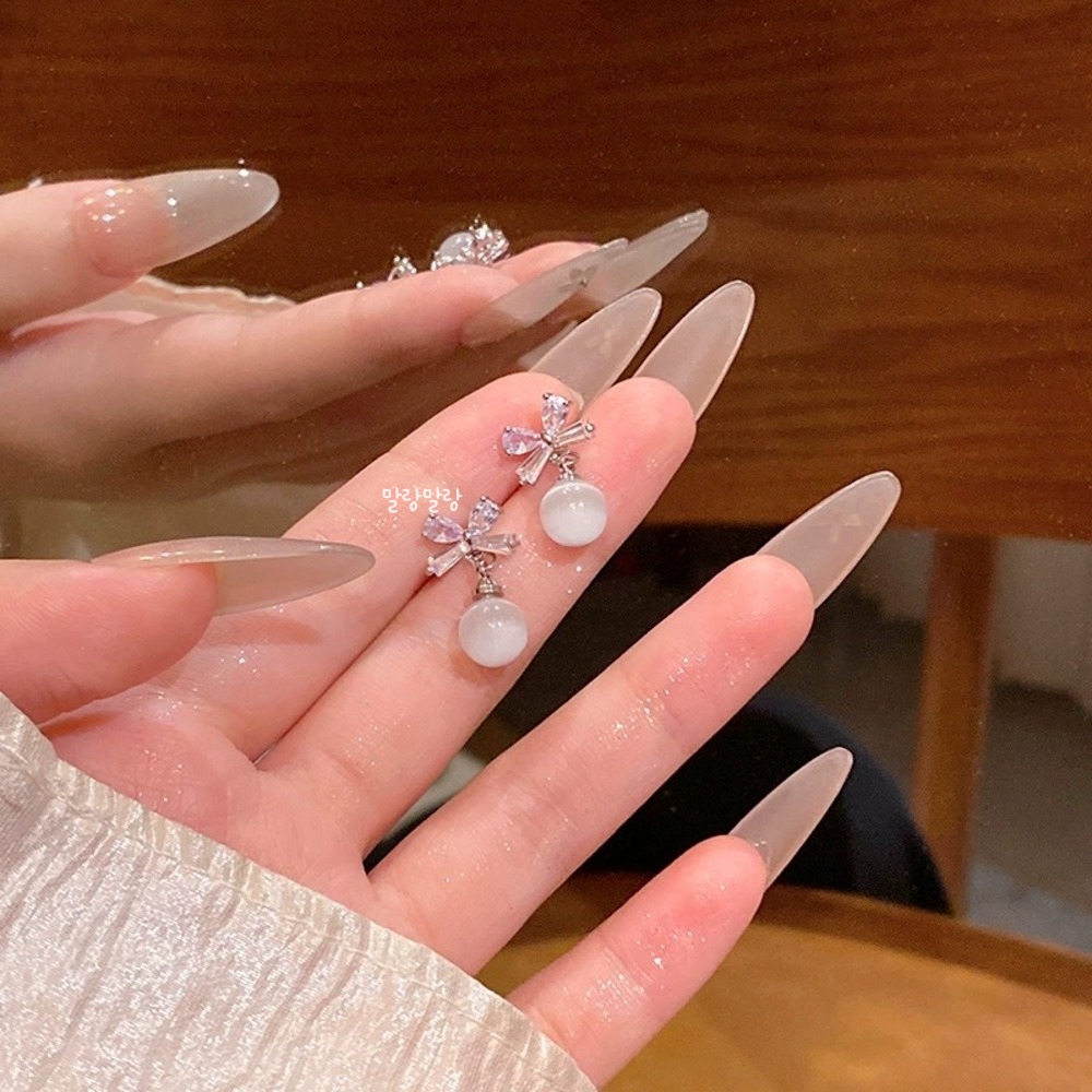 지르콘 리본포인트 스톤 볼드롭 데일리귀걸이 러블리 이어링 - 상세 이미지 5