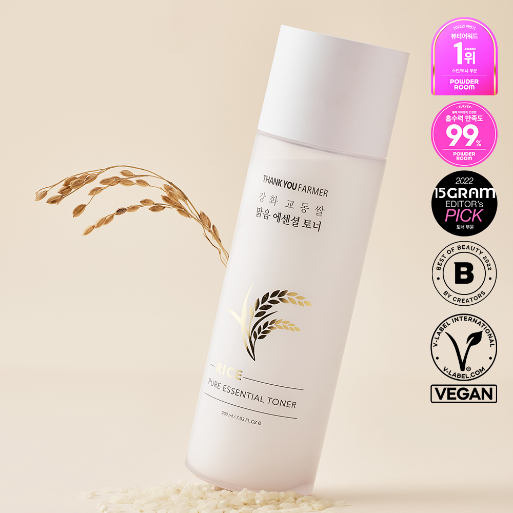 [GIFT 앰플 10ml] 땡큐파머 쌀뜨물 미백 비건 강화 교동쌀 맑음 에센셜 토너 200ml - 상품 이미지