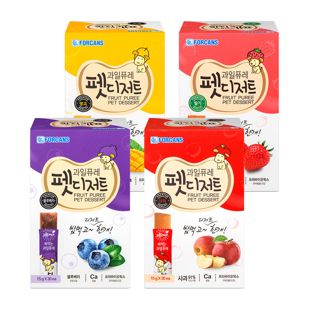 유기농 과일퓨레 펫디저트 30스틱 450g 포켄스 짜먹는 강아지츄르 소화 장건강
