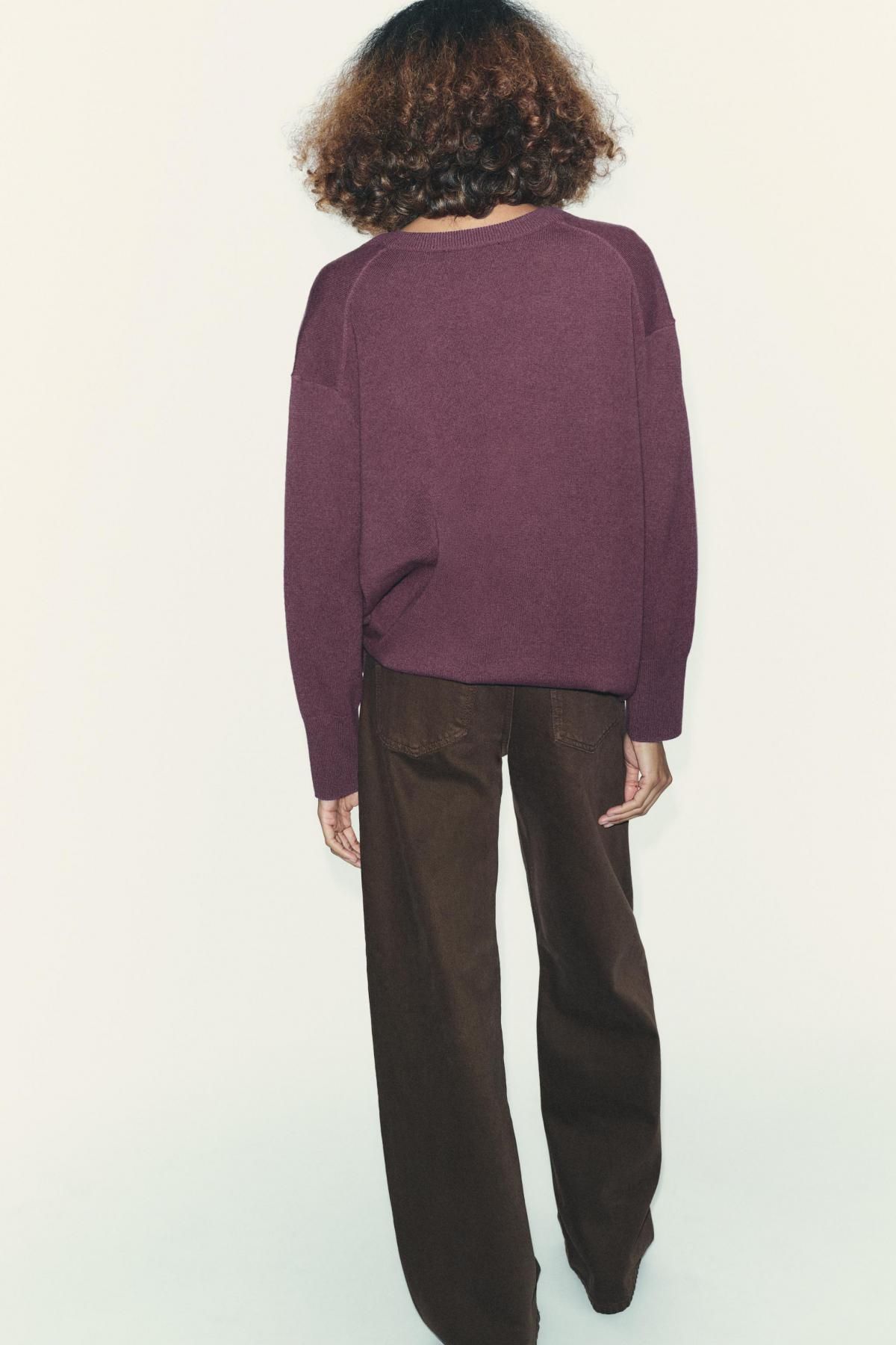 자라 오버핏 프리미엄 울 브이넥 니트 스웨터 2893/115 PURPLE - 상세 이미지 5