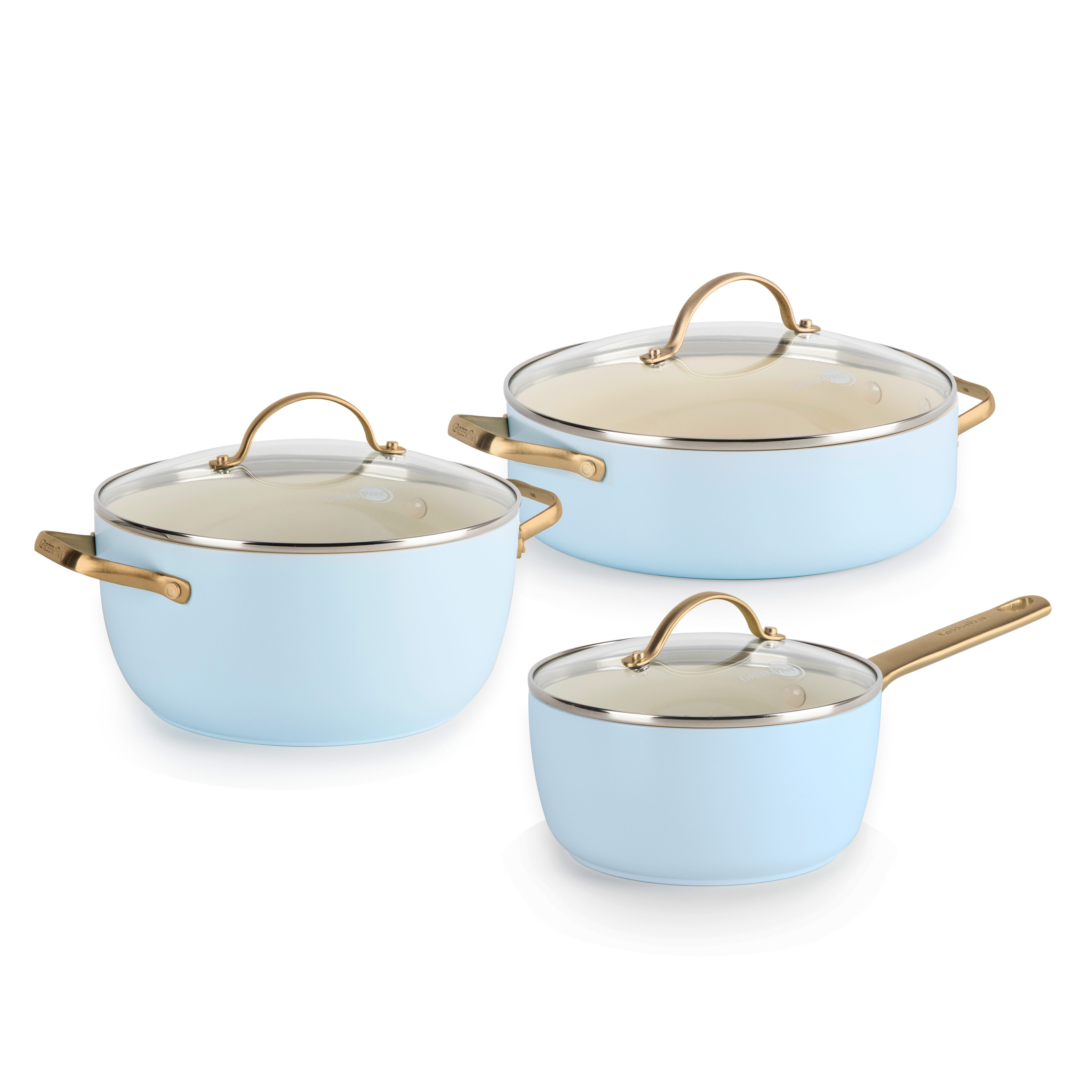 그린팬 파도바 냄비 셀럽 3종 선물세트 세라믹 논스틱 코팅 인덕션 편수18cm+양수20cm+전골24cm, 파스텔블루 - 메인 이미지