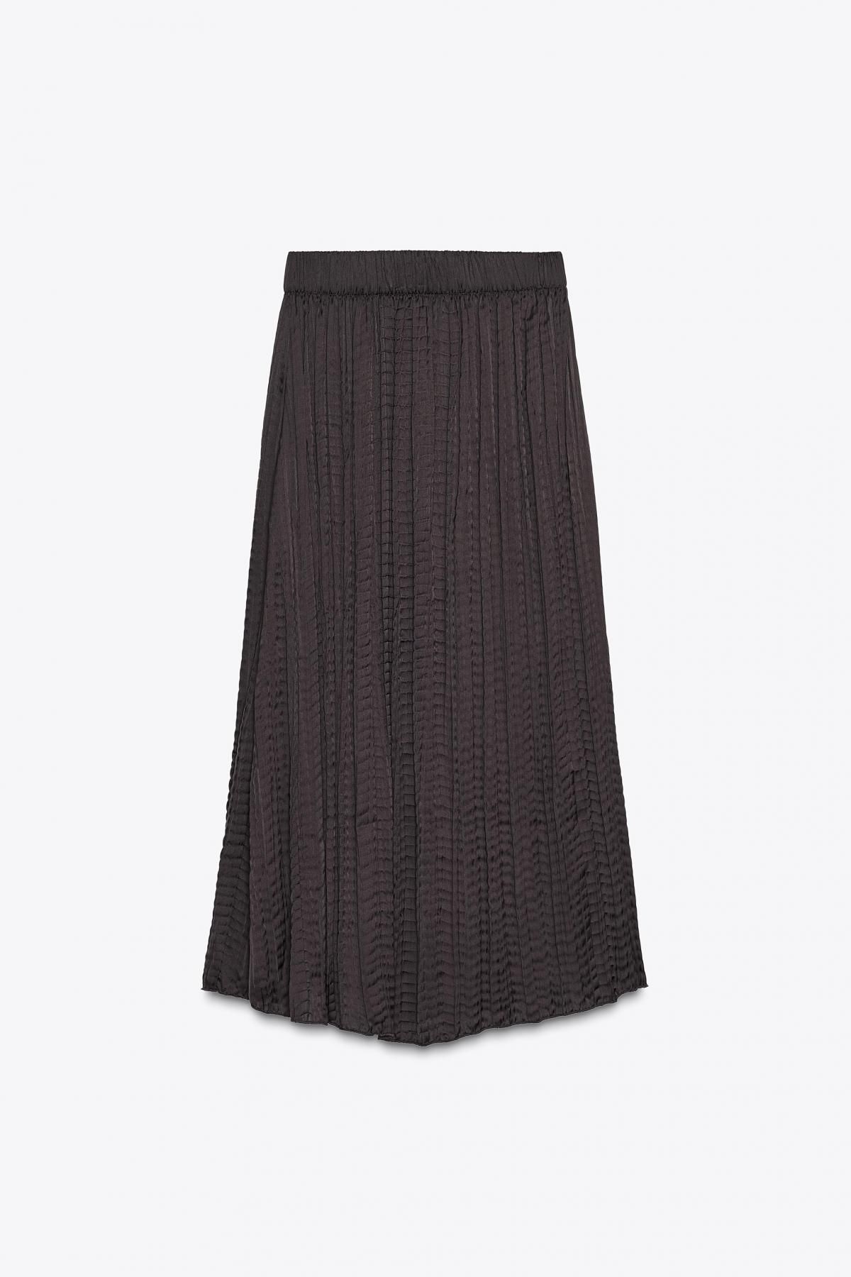 자라 테크니컬 링클 미디 새틴 스커트 8372/242 BROWN - 메인 이미지