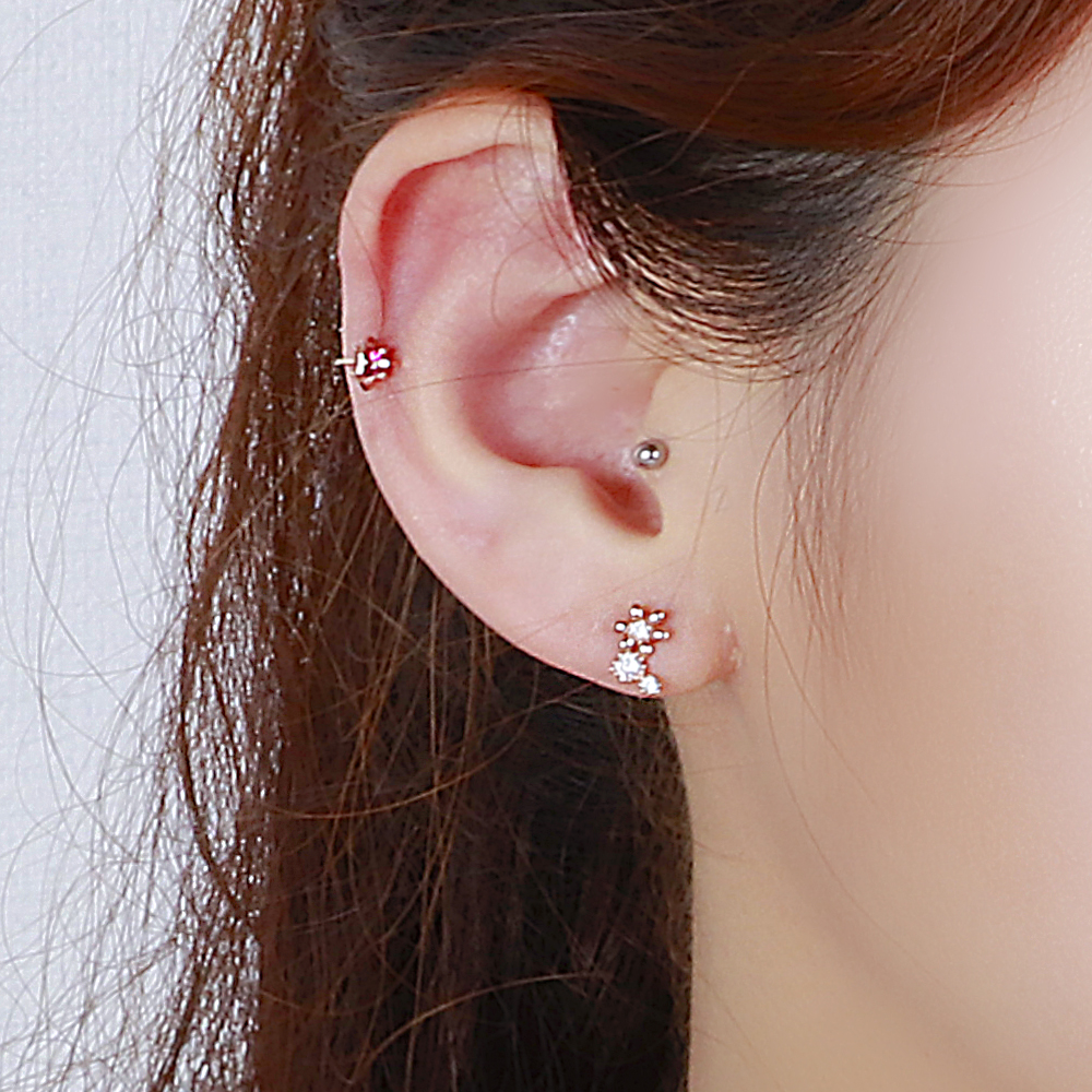 14K 18K 루비 입체 해성 볼 피어싱 스틱 컬러 큐빅 귀걸이 트라거스 이미지 8
