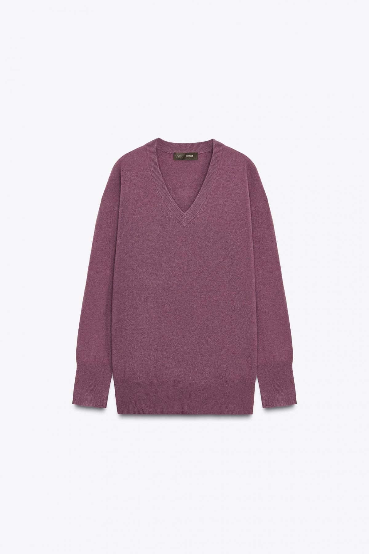 자라 오버핏 프리미엄 울 브이넥 니트 스웨터 2893/115 PURPLE - 상품 이미지