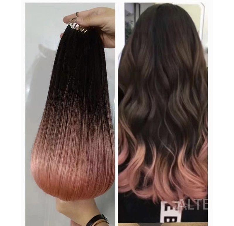 노팁 붙임머리 투톤 염색 헤어피스 인모 베이지 50cm 200묶음 이미지 6