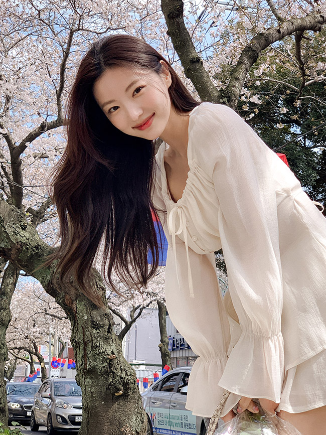 로랑 쉬폰 리본 블라우스 밴딩 치마바지 세트 st2593 - 상세 이미지 2