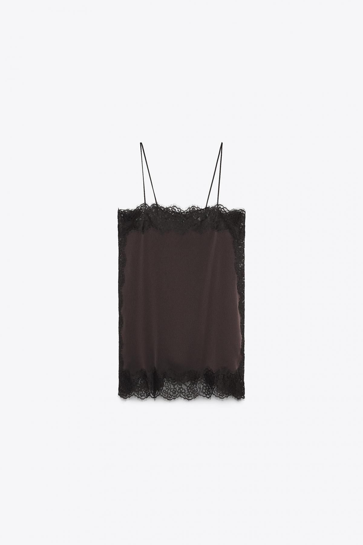 자라 테크니컬 새틴 레이스 스트랩 탑 5919/206 DARK BROWN - 메인 이미지