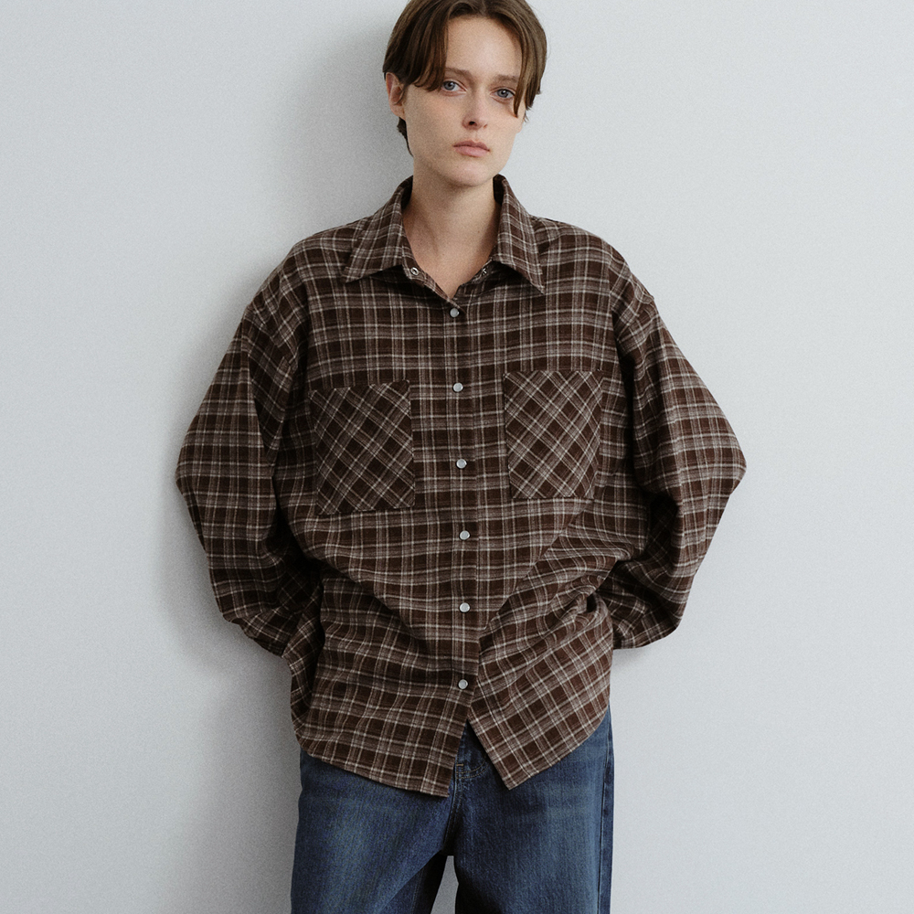 [블루브릭] Snap check shirt (brown) - 상품 이미지