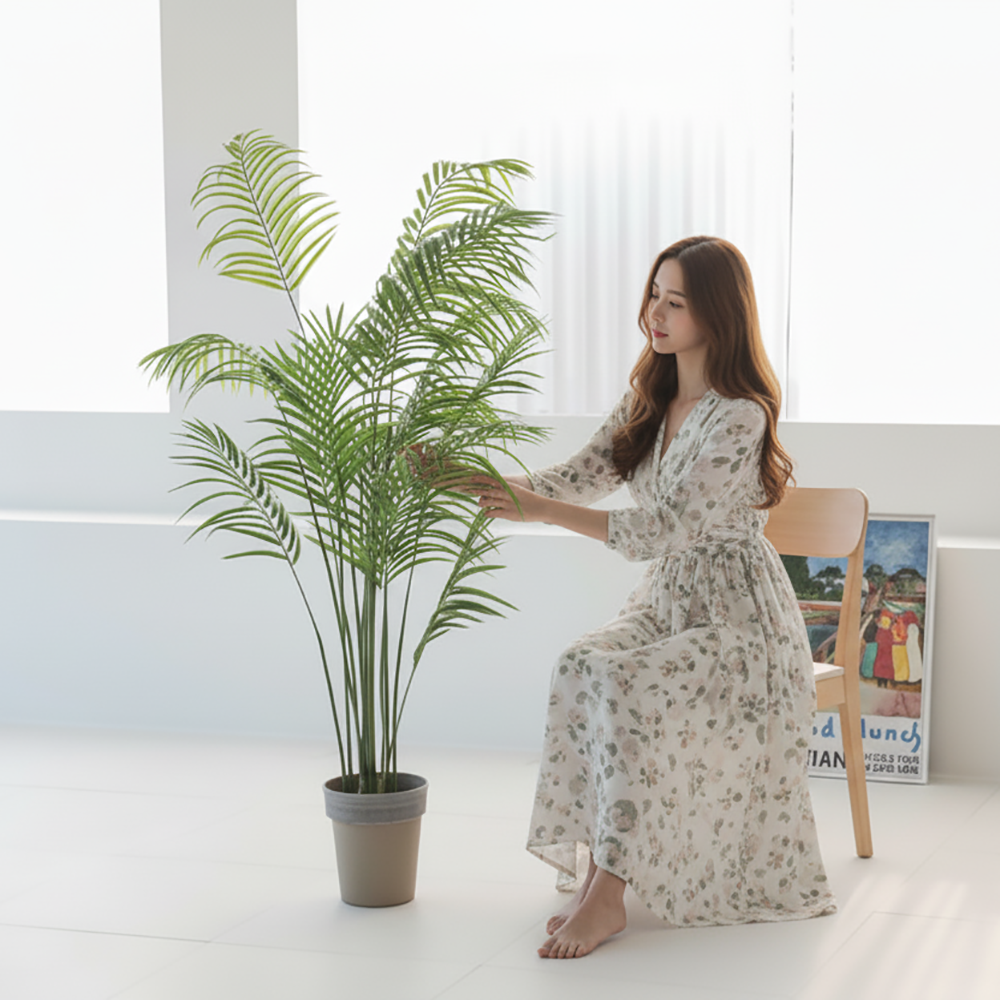 꾸민뜰 고급 대형 조화 나무 카페 인테리어 인조나무 화분 아레카야자 140cm 제품 이미지