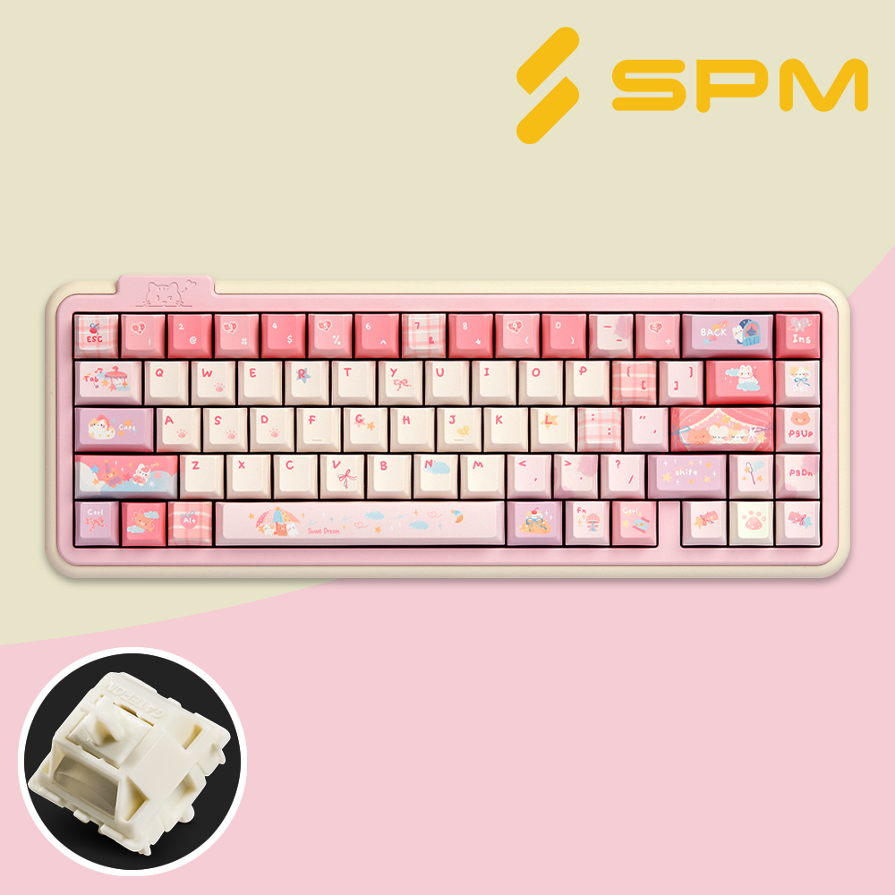 SPM NEKEY LUCK68 풀알루미늄 미니 무선키보드 크림핑크, 게이트론 밀크쉐이크, 30g