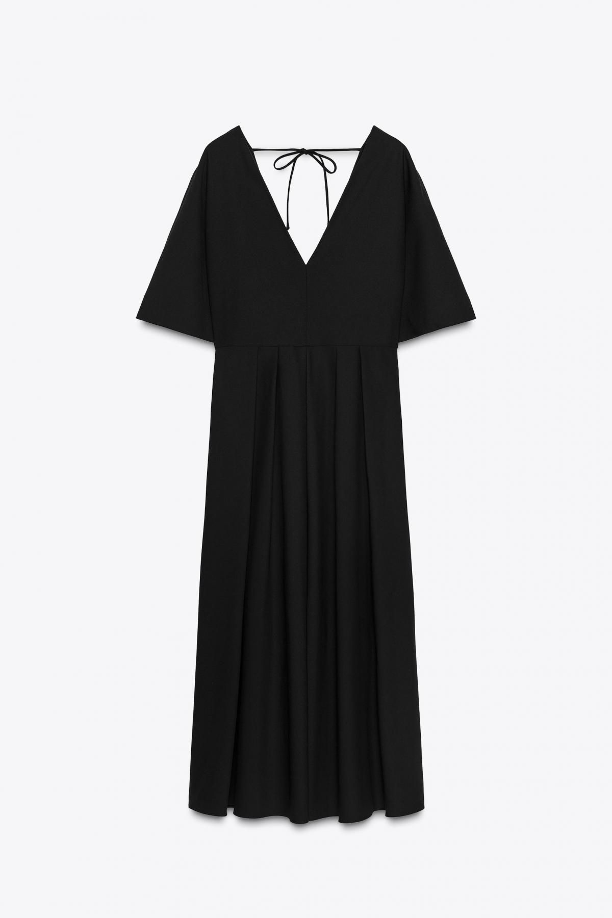 자라 브이넥 플리츠 백타이 미디 원피스 8773/998 BLACK - 메인 이미지