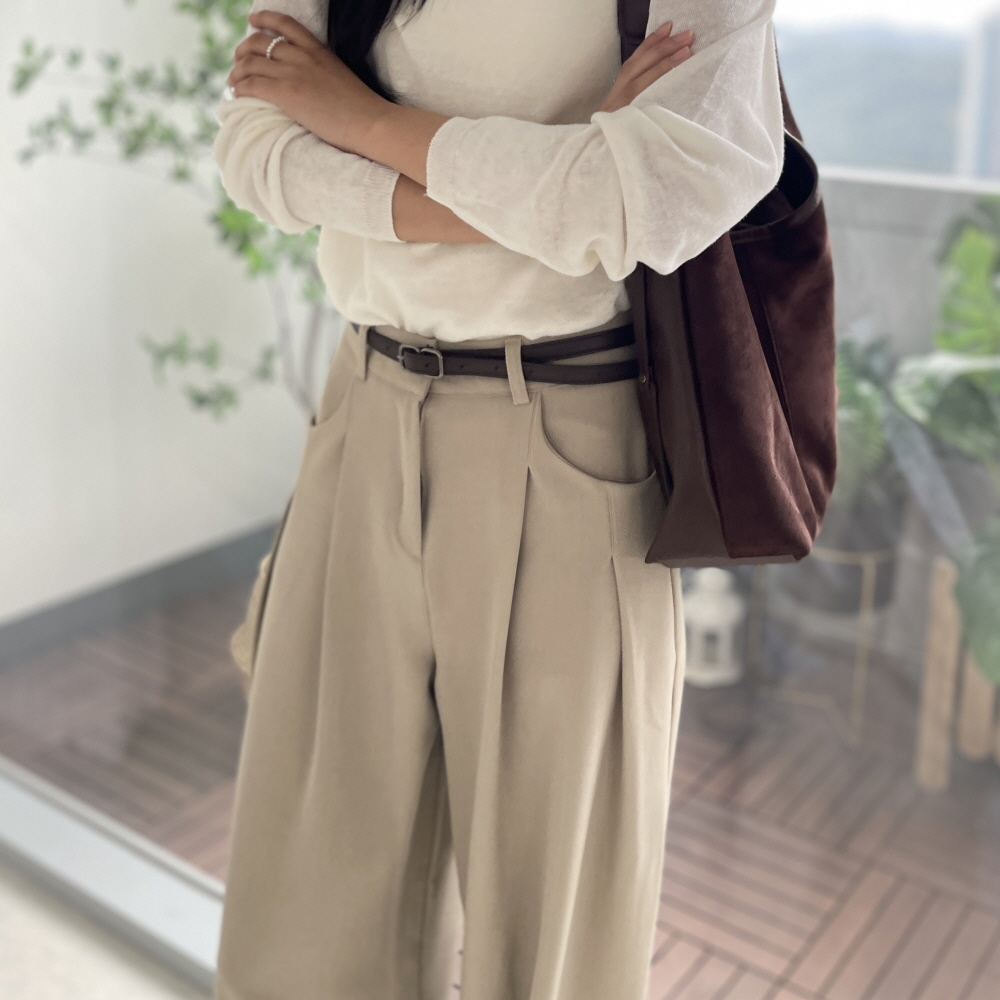 와이드슬랙스 하이웨스트 핀턱 가을 정장바지 봄 가을 여자 통바지 그레이 블랙 로에린 - 상세 이미지 5