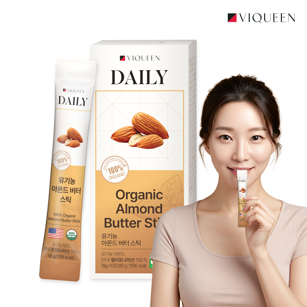 바이퀸 데일리 100% 무첨가 유기농 아몬드 버터 스틱 잼 (18g x 10포)