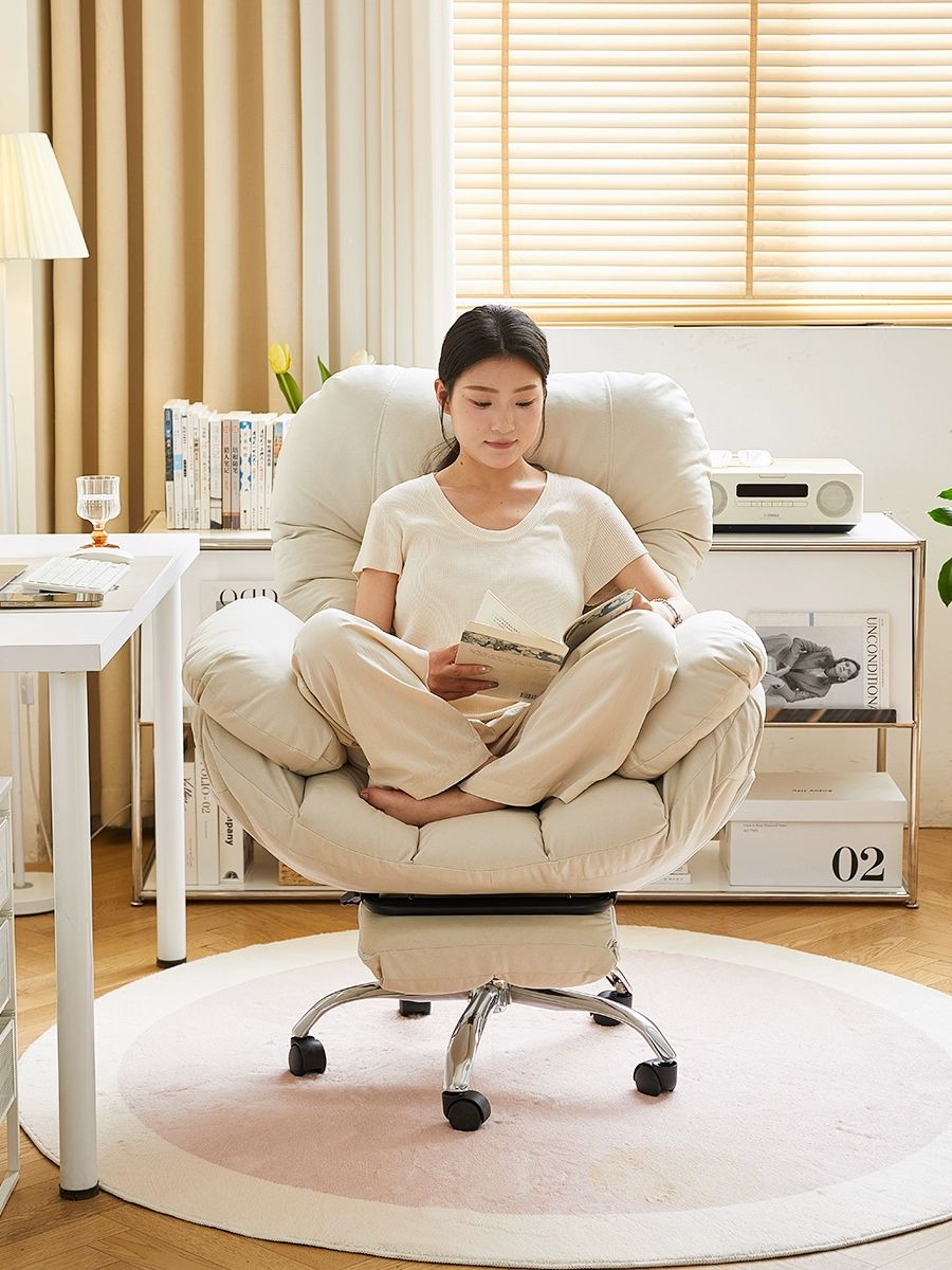 게임의자 포근한 체어 안락 쇼파 책상의자 게이밍의자 컴퓨터의자 오프화이트 기본모델 알루미늄 합금 받침대 고정형 팔걸이 - 상품 이미지