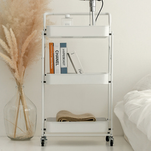 밀릿 철제 폴딩 트롤리 3단 화이트
