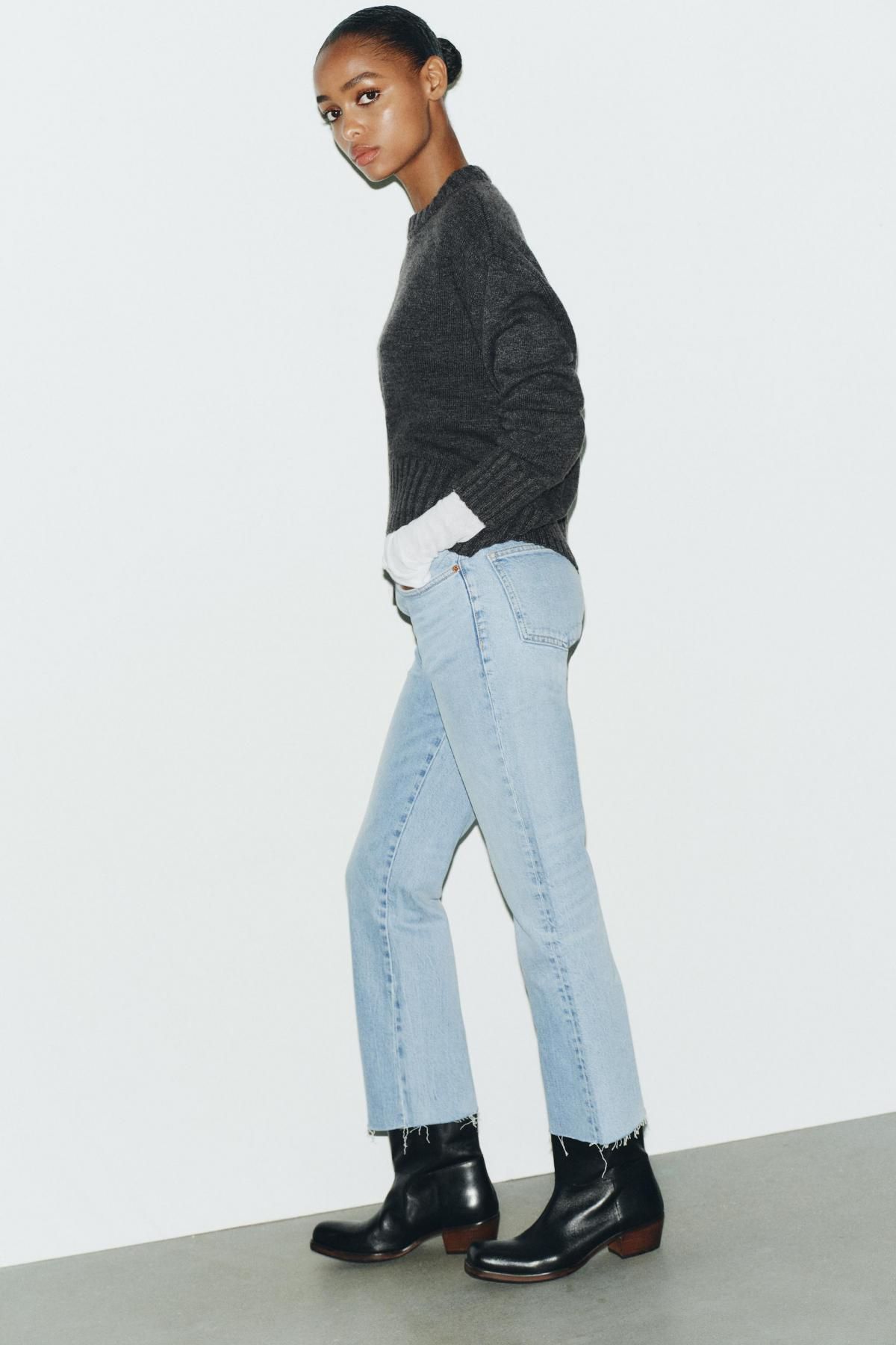 자라 하이웨이스트 크롭 부츠컷 데님 팬츠 4592/217 LIGHT BLUE - 상세 이미지 4