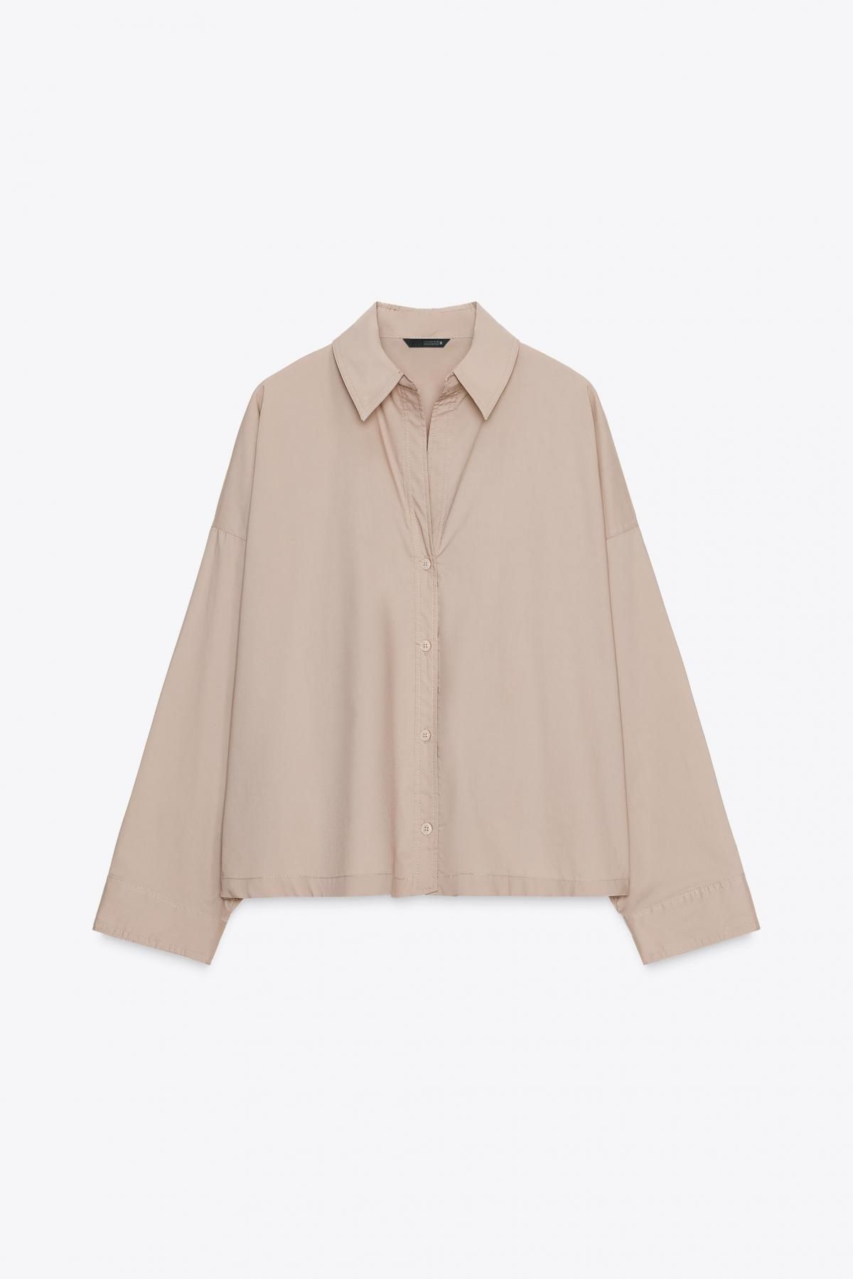 자라 모던 베이지 포플린 브이넥 셔츠 8382/593 BEIGE - 메인 이미지