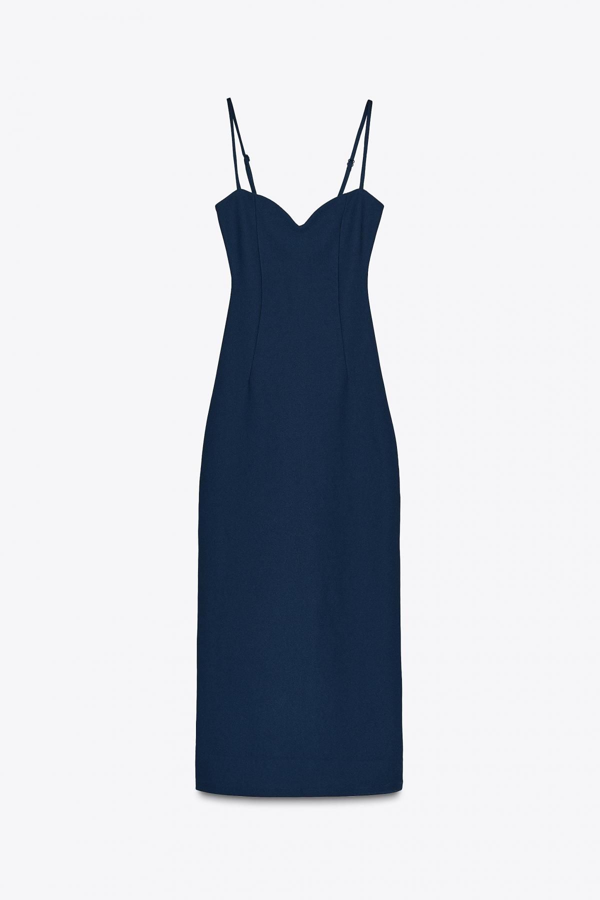 자라 트렌디 하트넥 크레이프 스트랩 미디 원피스 3641/712 NAVY BLUE - 메인 이미지