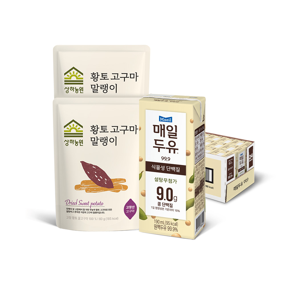 [단독기획] 매일두유 99.9 저당두유 190ml 24팩+상하농원 고구마말랭이 2개