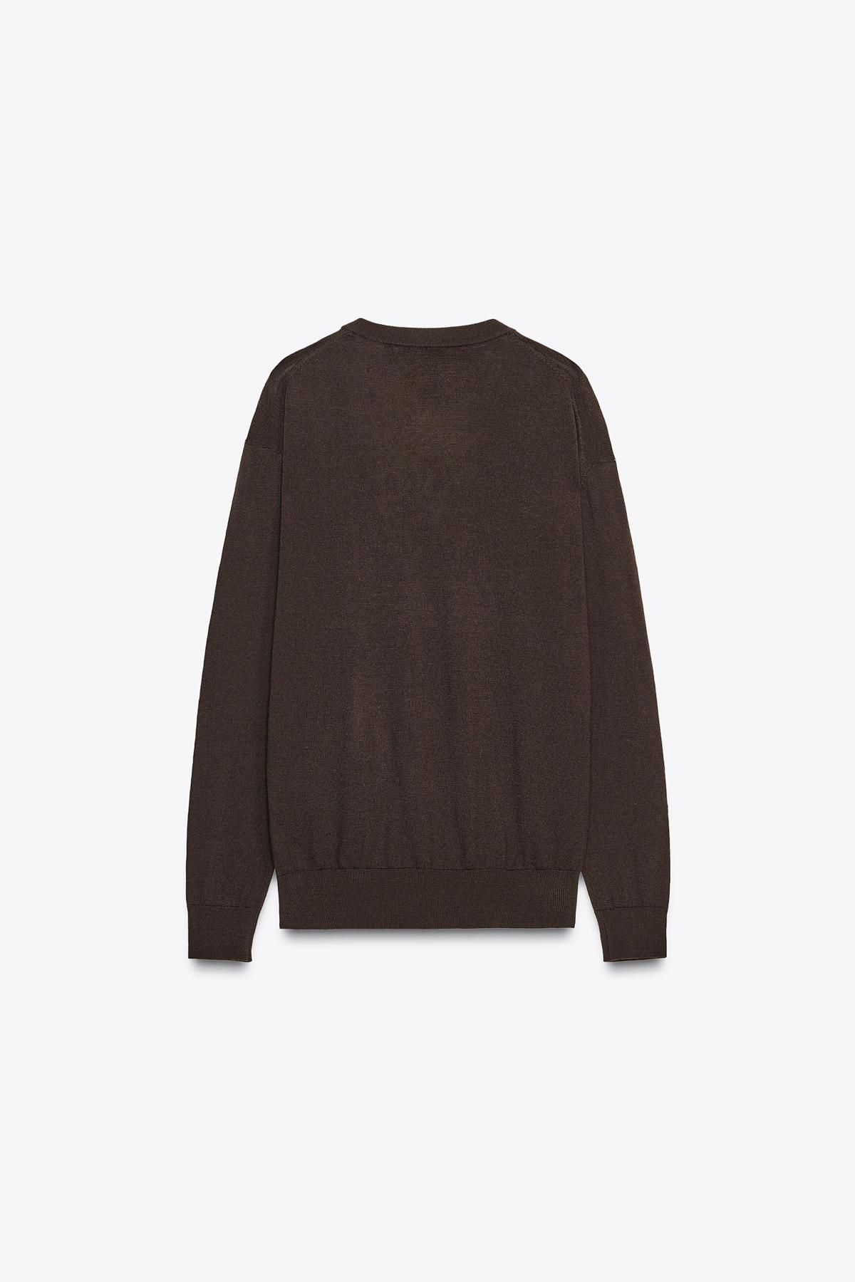 자라 100 울 브이넥 니트 스웨터 9598/120 DARK BROWN - 상세 이미지 5