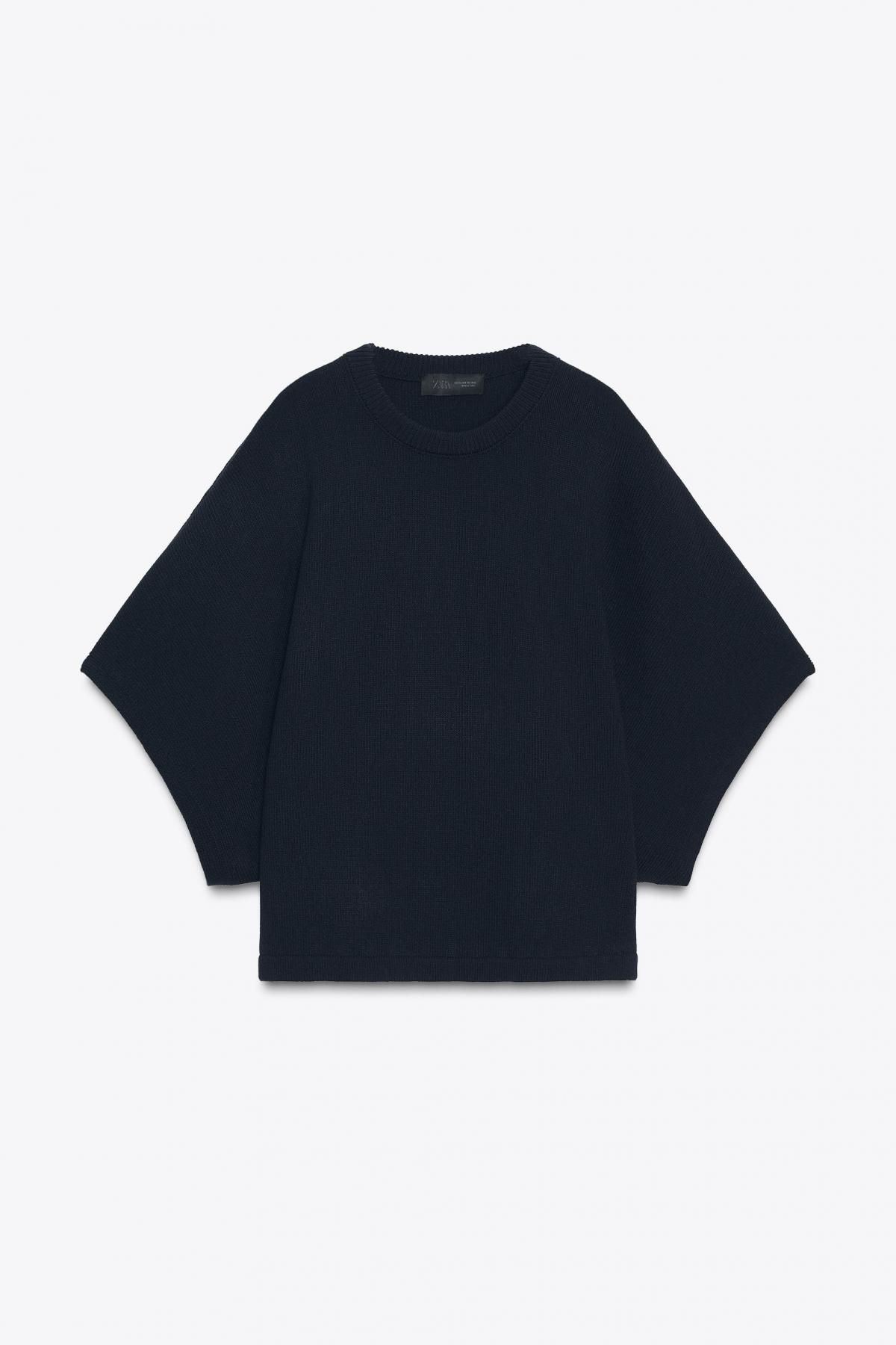 자라 미니멀 라운드넥 와이드 슬리브 니트 스웨터 6427/124 NAVY BLUE - 상품 이미지