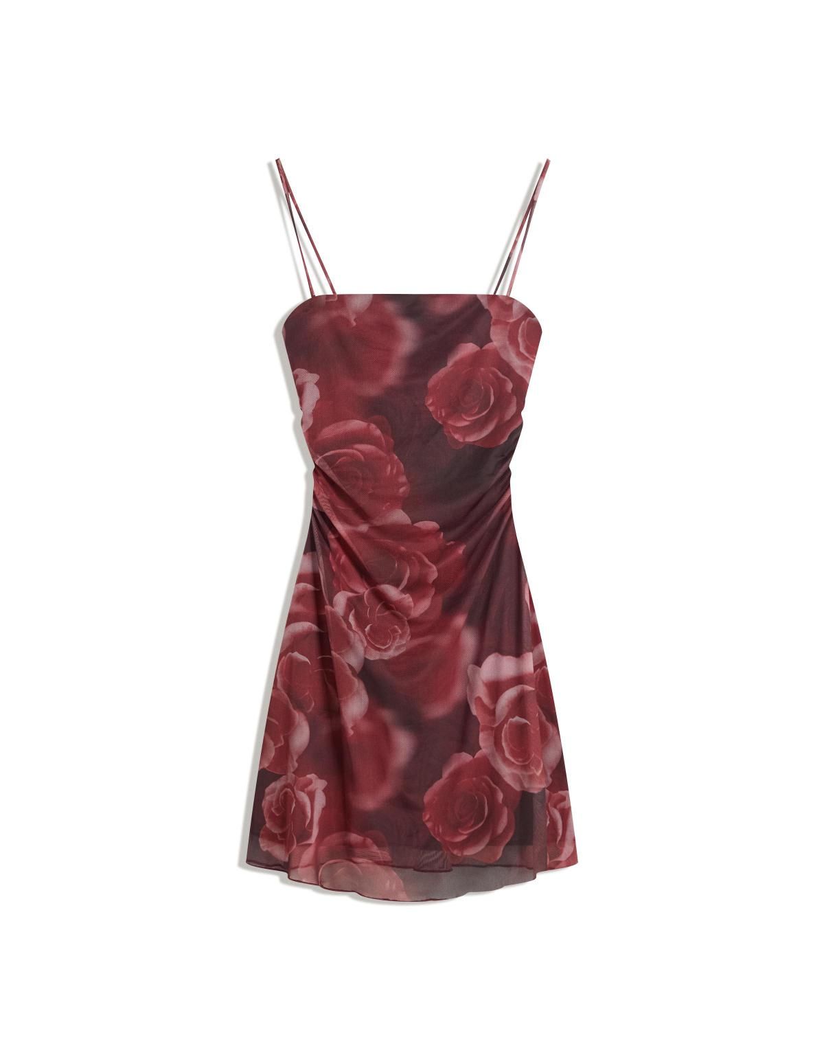 버쉬카 로맨틱 플라워 프린트 미니 원피스 5609/777 BURGUNDY - 상세 이미지 3