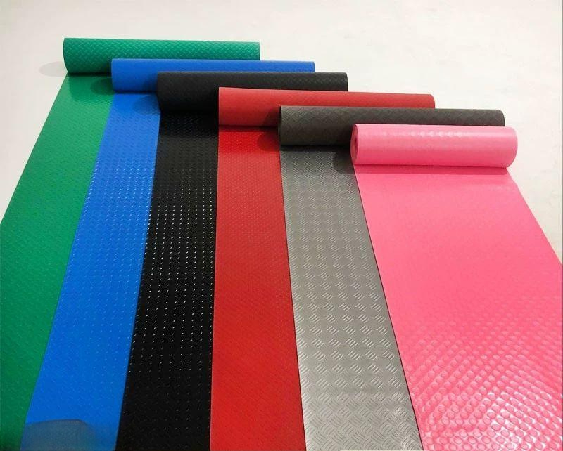 PVC 장판 바닥 시공 거실 작업장 미끄럼방지 소가죽 창고 사무실 대리석 붙이는 방수 핑크 동전무늬 인조가죽 2m 너비x 1m길이단가 - 상품 이미지