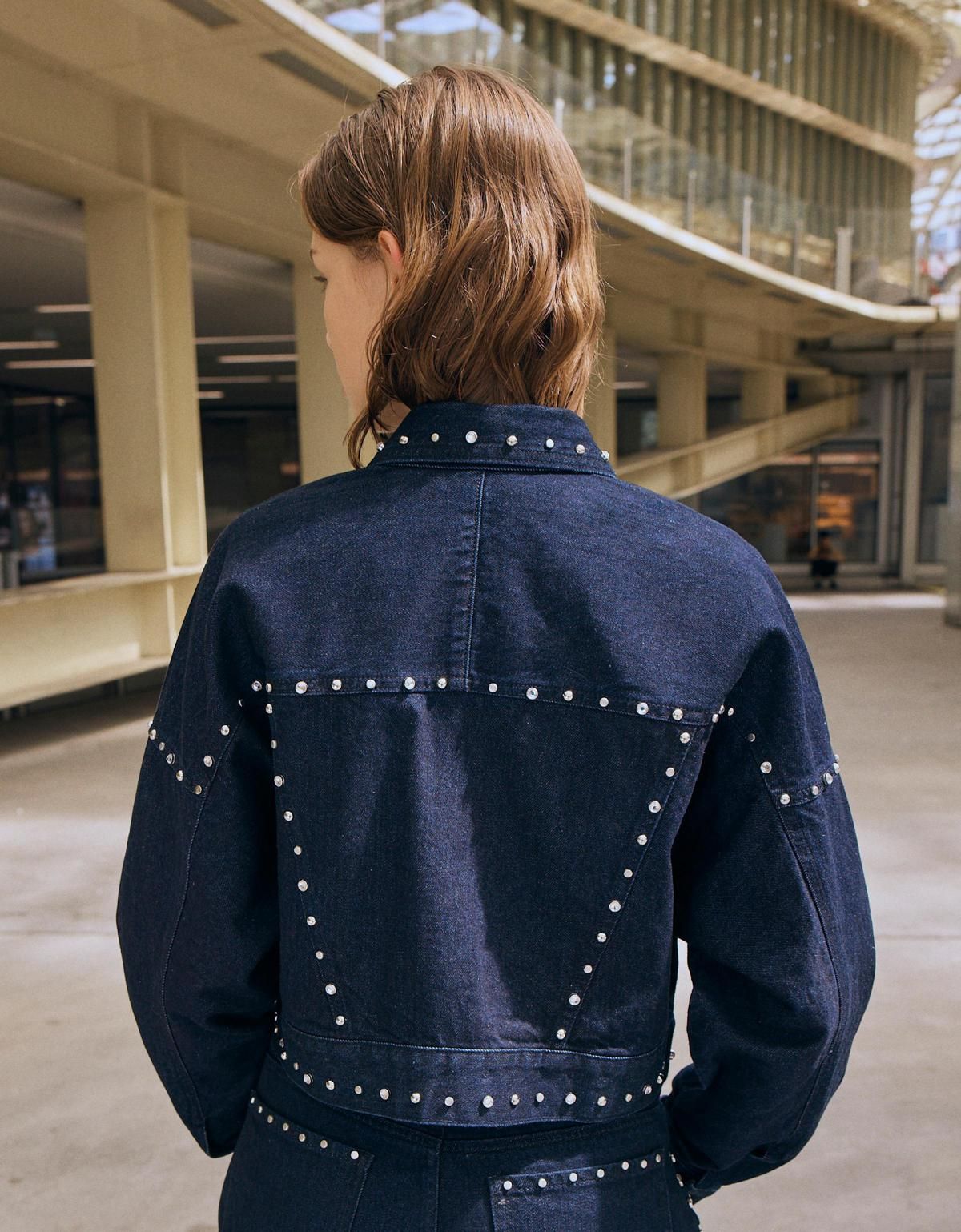 버쉬카 스터드 데님 크롭 재킷 6586/074 NAVY - 상세 이미지 5
