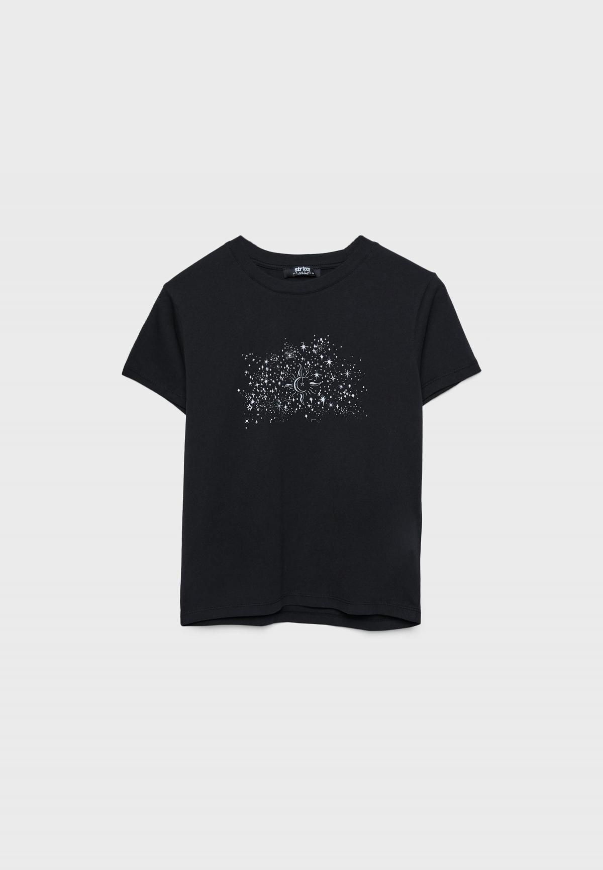 스트라디바리우스 블랙 프린트 코튼 라운드넥 반팔 티셔츠 8100/650 BLACK - 상품 이미지