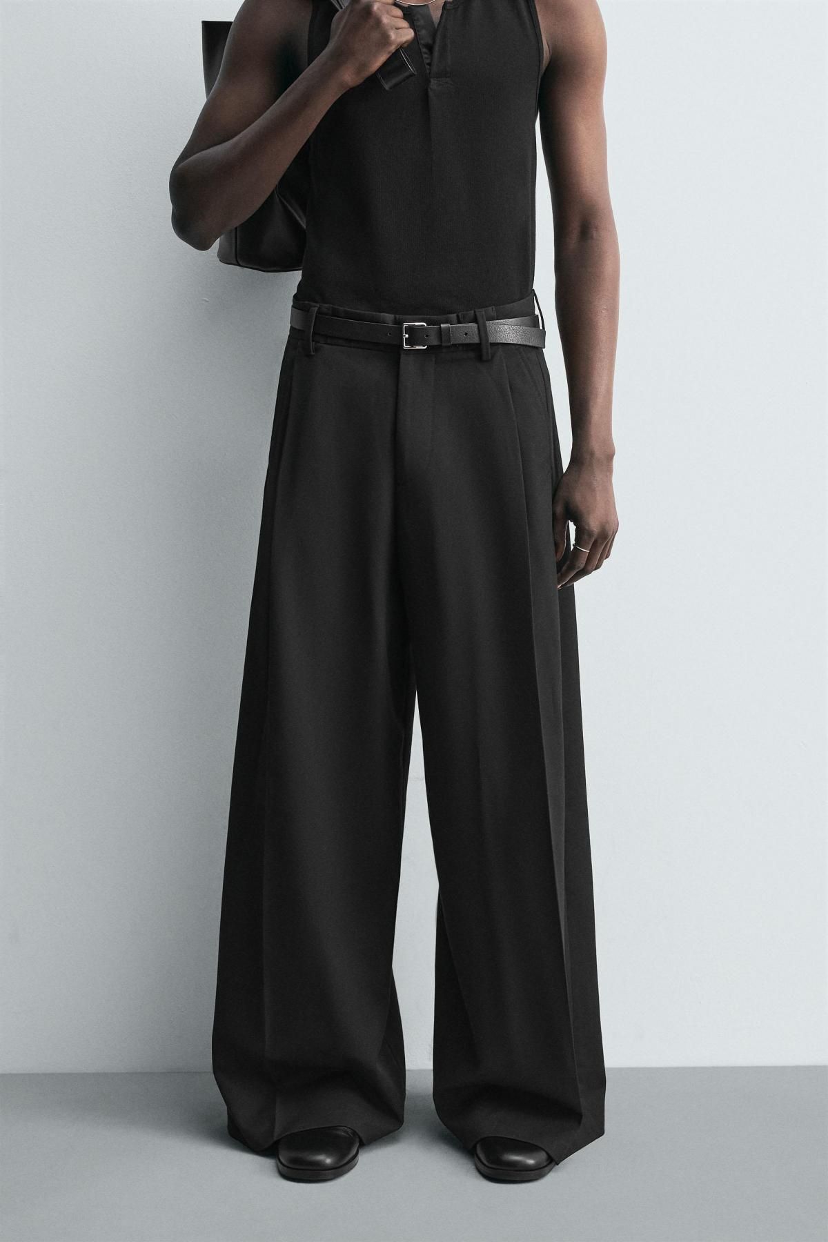 자라 와이드 플리츠 팬츠 5940/102 BLACK