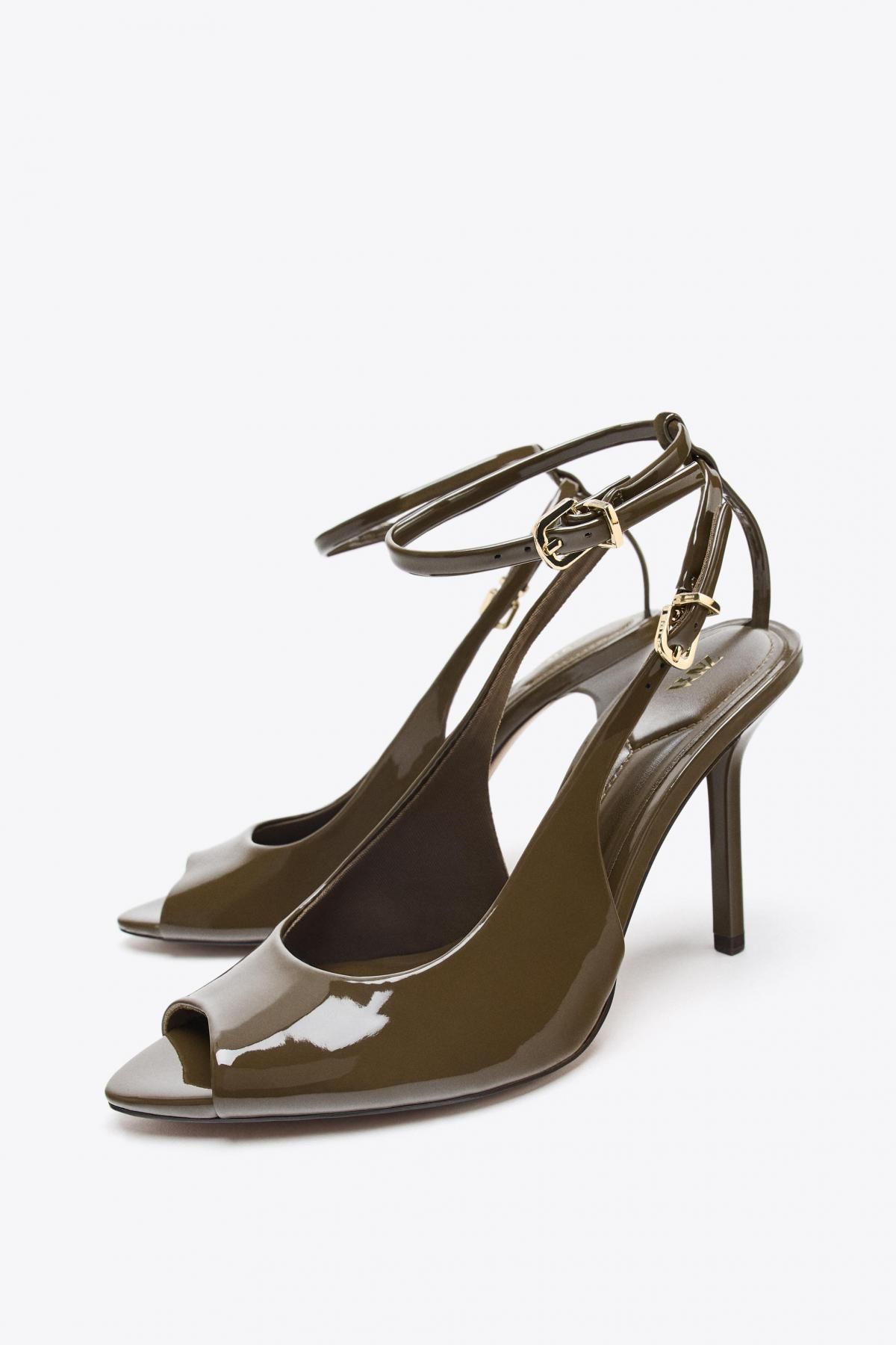 자라 테크니컬 에나멜 오픈토 슬링백 하이힐 슈즈 2223/610 KHAKI GREEN - 상세 이미지 3