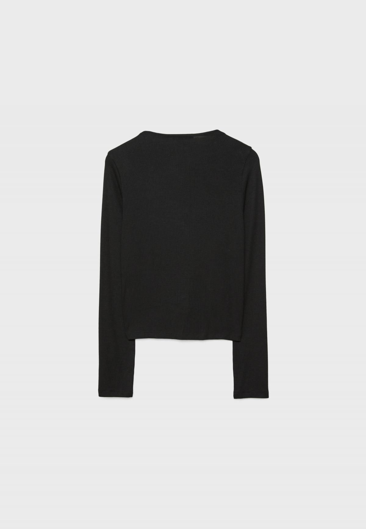 스트라디바리우스 슬림핏 골지 스냅버튼 라운드넥 긴팔 티셔츠 8108/685 BLACK - 상세 이미지 3