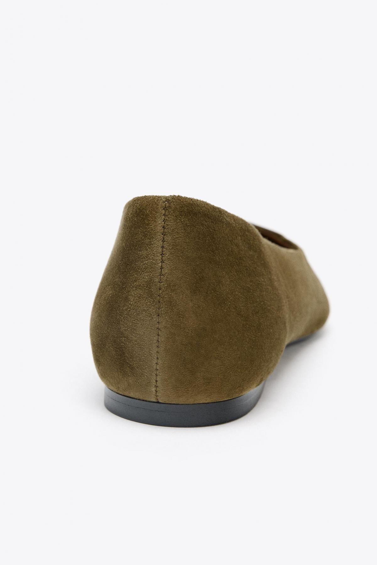 자라 포인티드 스플릿 스웨이드 발레리나 플랫슈즈 1521/610 OLIVE GREEN - 상세 이미지 5