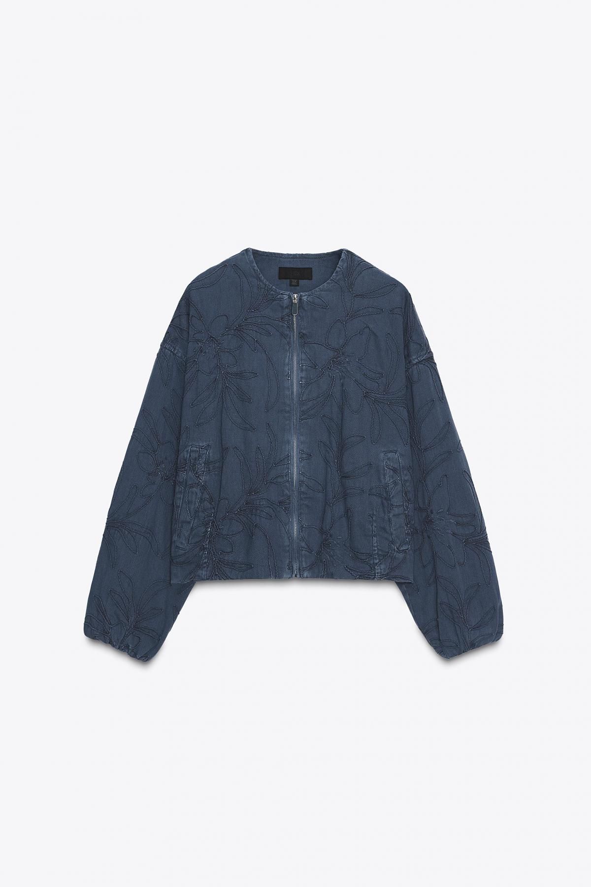 자라 자수 크롭 재킷 라운드넥 집업 재킷 8372/229 NAVY BLUE - 메인 이미지