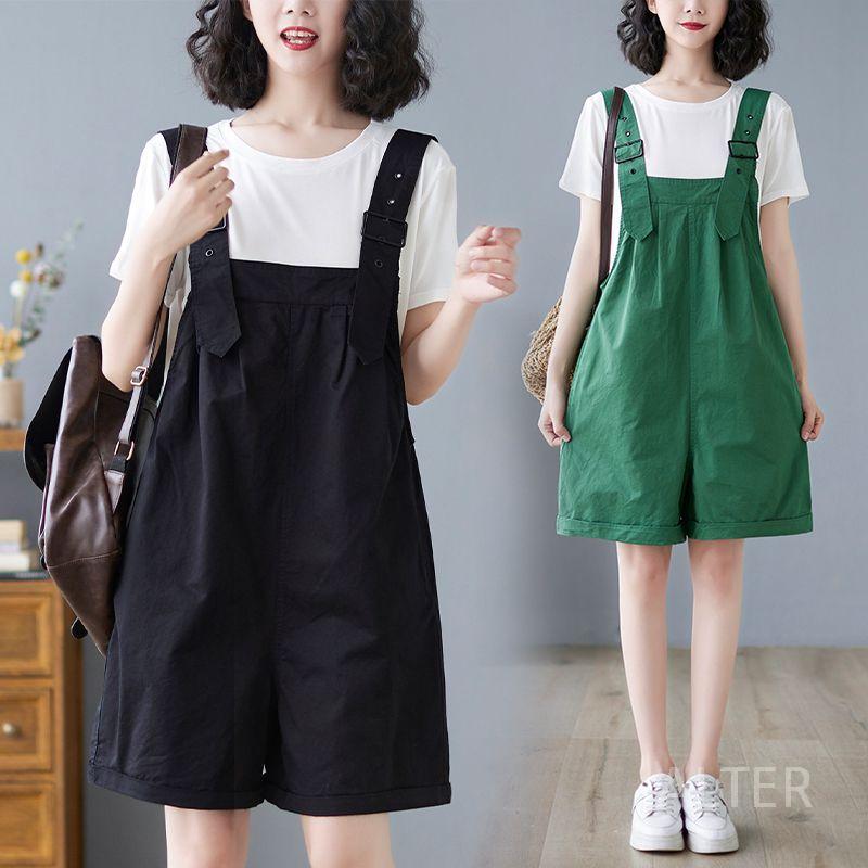 여자 멜빵 반바지 여름옷 점프수트 코디 작업복 팬츠 녹색 M 47.5-62.5kg - 상세 이미지 2