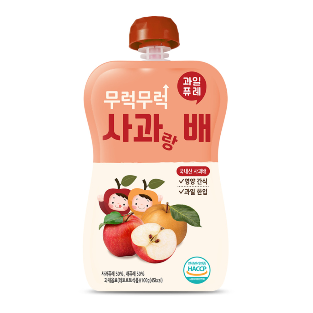 간편식 아기죽 아기퓨레 무럭무럭 키즈죽, 과일퓨레 사과배, 100g, 1개