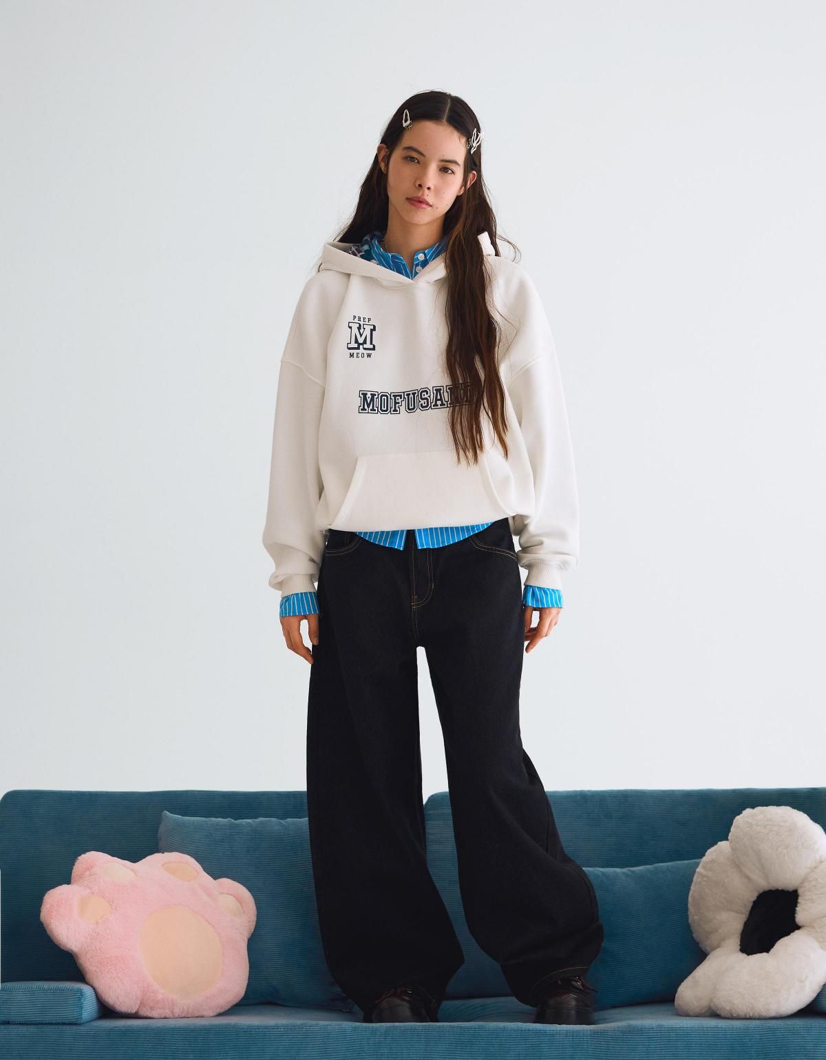 버쉬카 캐주얼 프린트 후드 스웨트셔츠 7227/187 OFF WHITE - 상세 이미지 5